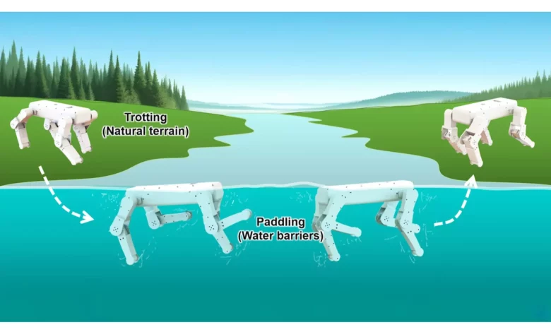 Amphibious robot dog excels in swimming with bioinspired paddling